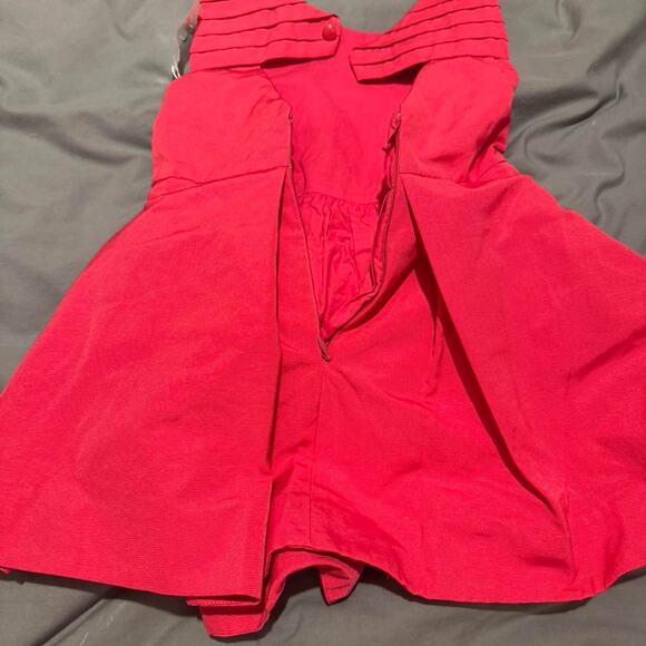 Red jacadi dress with pleated - Picture 2 of 3